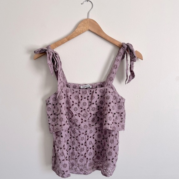 American Eagle Outfitters Eyelet Ruffle Tie Tank Top - Picture 2 of 12